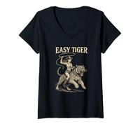 Femme Easy Tiger - Cowgirl équitation en Toute Confiance avec Une Corde T-Shirt avec Col en V