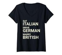 Femme Eat Italian Drive German Marry British T-Shirt avec Col en V
