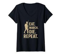 Femme Eat March Die Repeat - Reenactor Soldat de la Guerre Civile T-Shirt avec Col en V