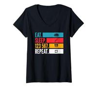 Femme Eat Sleep 123 567 Repeat Salsa Dance Flow Latin Rhythm T-Shirt avec Col en V