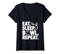 Femme Eat Sleep Bowl Repeat Funny Bowling Lover T-Shirt avec Col en V