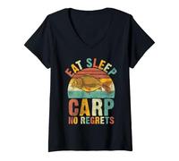 Femme Eat Sleep Carp No Regrets Pêche à la Carpe T-Shirt avec Col en V