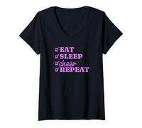 Femme Eat Sleep Cheer Repeat - Pom-pom girl drôle T-Shirt avec Col en V