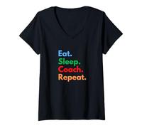 Femme Eat Sleep Coach, entraîneurs Professionnels réguliers, Amateurs de Coaching T-Shirt avec Col en V