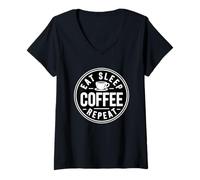 Femme Eat Sleep Coffee Repeat T-Shirt avec Col en V