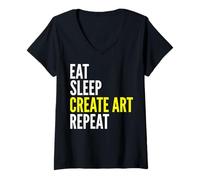 Femme Eat Sleep Create Art Repeat - Artiste drôle T-Shirt avec Col en V