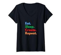 Femme Eat Sleep Create Repeat pour Les créateurs, concepteurs et inventeurs T-Shirt avec Col en V