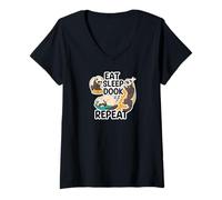 Femme Eat Sleep Dook Repeat Funny Ferret Pet Lover Design T-Shirt avec Col en V