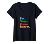 Femme Eat Sleep Draw Repeat pour Les Artistes, Les Designers et Les Amateurs d'art T-Shirt avec Col en V