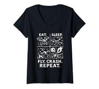 Femme Eat Sleep Fly Crash Repeat Drone Pilot Hobby Design T-Shirt avec Col en V