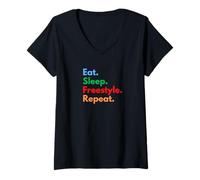 Femme Eat Sleep Freestyle Repeat pour Les Danseurs et Les Amateurs de Freestyle T-Shirt avec Col en V