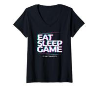 Femme Eat Sleep Game Repeat Gamer Jeu vidéo T-Shirt avec Col en V