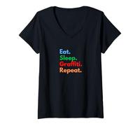 Femme Eat Sleep Graffiti Repeat pour Les Artistes et Les Amateurs de Graffiti T-Shirt avec Col en V