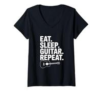 Femme Eat Sleep Guitar Repeat Musician Life T-Shirt avec Col en V