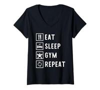 Femme Eat Sleep Gym Repeat Workout T-Shirt avec Col en V