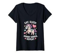 Femme Eat Sleep Hobby Horse Repeat Cute Pony Rider T-Shirt avec Col en V