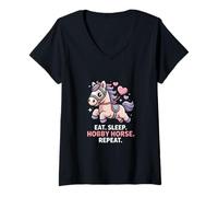 Femme Eat Sleep Hobby Horse Repeat Cute Pony Rider T-Shirt avec Col en V