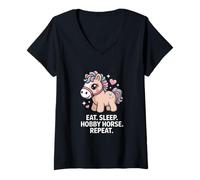Femme Eat Sleep Hobby Horse Repeat Cute Pony Rider T-Shirt avec Col en V