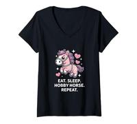 Femme Eat Sleep Hobby Horse Repeat Cute Pony Rider T-Shirt avec Col en V