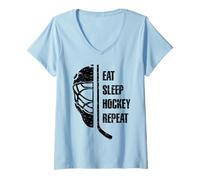 Femme Eat Sleep Hockey Repeat for Teens Adults Cool Hockey Fans T-Shirt avec Col en V