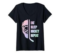 Femme Eat Sleep Hockey Repeat Teens Cute Pastel Gradient Hockey T-Shirt avec Col en V