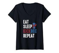 Femme Eat Sleep Kickbox Repeat Funny Kickboxer, Kickboxer, MMA T-Shirt avec Col en V