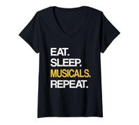 Femme Eat Sleep Musical Repeat Broadway Theatre T-Shirt avec Col en V