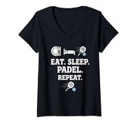Femme Eat Sleep Padel Repeat Sports Team Players Coach Design T-Shirt avec Col en V