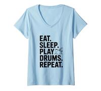 Femme Eat Sleep Play Drums Repeat Musician Life T-Shirt avec Col en V
