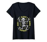 Femme Eat Sleep Rave Repeat Raver Tenue, Love Raving, Festival T-Shirt avec Col en V