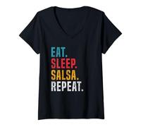 Femme Eat Sleep Salsa Repeat pour Les Danseurs Salsa à l'école de Danse T-Shirt avec Col en V