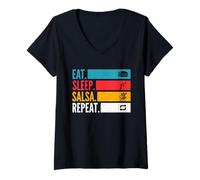 Femme Eat Sleep Salsa Repeat pour les danseurs salsa à l'école de danse T-Shirt avec Col en V