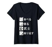 Femme Eat, Sleep, Samurai Repeat Samouraï Cadeau d'arts Martiaux Kendo Samouraï Samouraï T-Shirt avec Col en V