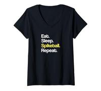 Femme Eat Sleep Spike Ball Repeat T-Shirt avec Col en V