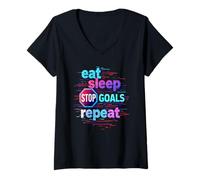 Femme Eat Sleep Stop Goals Repeat Anti-Hustle Loungewear Nuit T-Shirt avec Col en V
