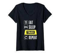 Femme Eat Sleep Taxi Driver Repeat Cab Dad Men City Yellow Driving T-Shirt avec Col en V