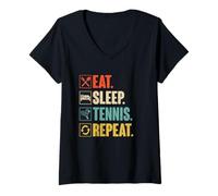 Femme Eat Sleep Tennis Repeat Retro Vintage Tennis Player Cadeau T-Shirt avec Col en V