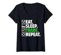 Femme Eat Sleep Trade Repeat - Stock Trading Crypto Money Investisseur T-Shirt avec Col en V