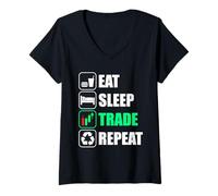 Femme Eat Sleep Trade Repeat Trader Actions Bourse Bourse T-Shirt avec Col en V