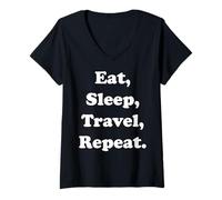 Femme Eat Sleep Travel Repeat Explorer Enthusiast T-Shirt avec Col en V