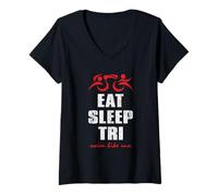 Femme Eat Sleep Tri Swim Bike Run - Inspiré du Triathlon T-Shirt avec Col en V