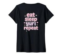 Femme Eat Sleep Yuri Repeat - Manga d'amour pour Fille T-Shirt avec Col en V