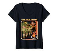 Femme Eat Your Greens Bigfoot Sasquatch Retro Funny Adult Humor T-Shirt avec Col en V