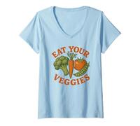 Femme Eat Your Veggies Retro Garden Design - Végétalien à base de plantes T-Shirt avec Col en V