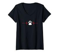 Femme ECG battement de cœur patte de chien Love Dogs T-Shirt avec Col en V