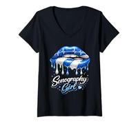 Femme Échographe Funny Drip Ultrasound Tech, échographie des lèvres pour Filles T-Shirt avec Col en V