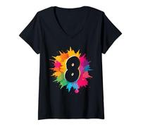 Femme Éclaboussures de Peinture colorées pour 8e Anniversaire 8 Ans Filles garçons T-Shirt avec Col en V