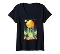 Femme Eclipse 2023 | Annular Solar Retro Future Eclipse Design Tee T-Shirt avec Col en V