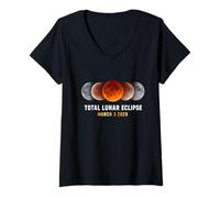 Femme Éclipse Lunaire Totale 3 Mars 2026, Lune de Sang, Ciel astronomique T-Shirt avec Col en V