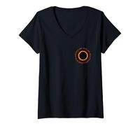 Femme Eclipse Solaire annulaire 6 février 2027 Anneau de feu de Poche T-Shirt avec Col en V